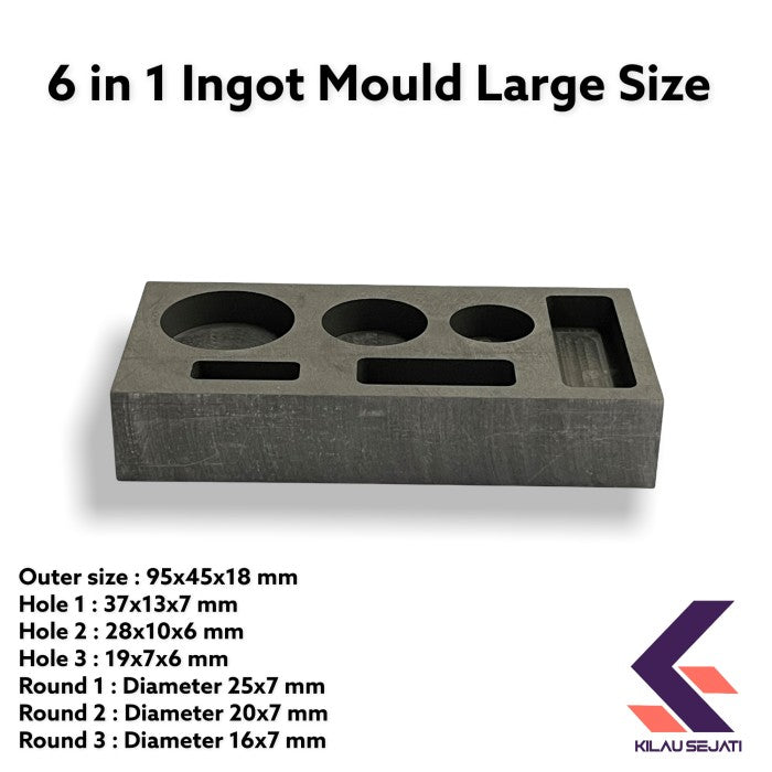 Cetakan Ingot Emas Grafit 6 in 1 Besar / High Capacity