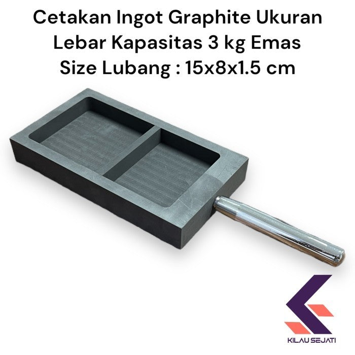 Cetakan Ingot grafit high purity dgn handle untuk 3 kg emas Size Lebar