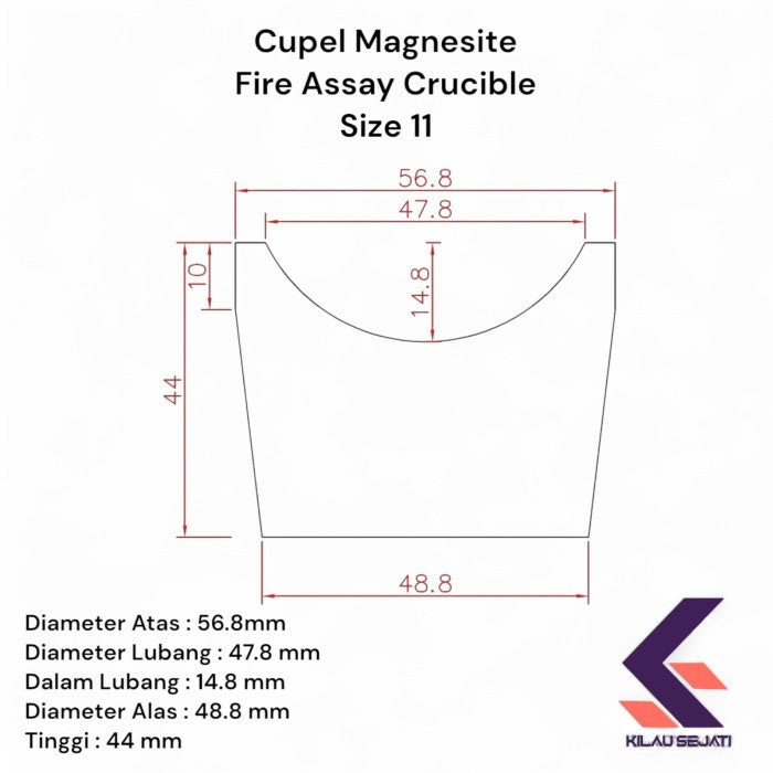 Cupel Magnesit No. 11 untuk Fire Assay / Uji Kadar Emas