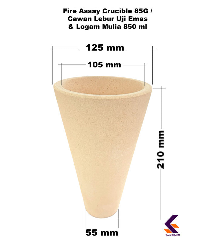 Fire Assay Crucible 85G / Cawan Lebur Uji Emas & Logam Mulia 850 ml