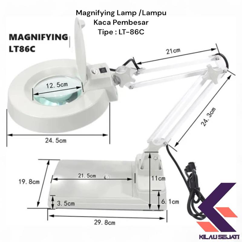 Lampu Kaca Pembesar LT-86C | Magnifying Lamp Meja 3x / 5x / 8x / 10x | Lensa 12.5 cm & Lampu LED Terang