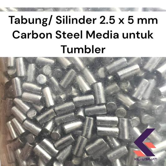 Carbon Steel Media Bentuk Tabung 2.5x5 mm untuk Tumbler Berat 100 gram