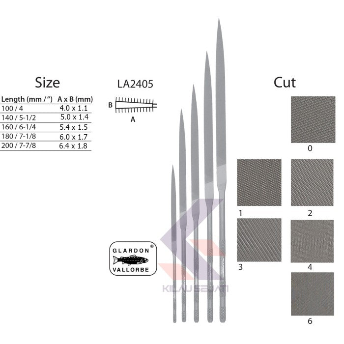 Glardon-Vallorbe Knife Neddle Files 140 mm LA2405 Cut No. 4