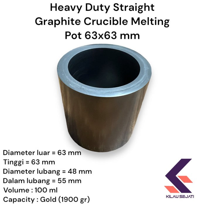 Heavy Duty Straight Graphite Crucible Melting Pot 63x63 mm