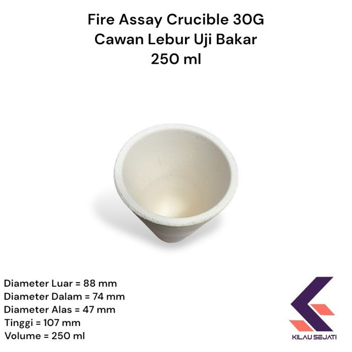 Fire Assay Crucible 30G / Cawan Lebur Uji Emas & Logam Mulia 250 ml