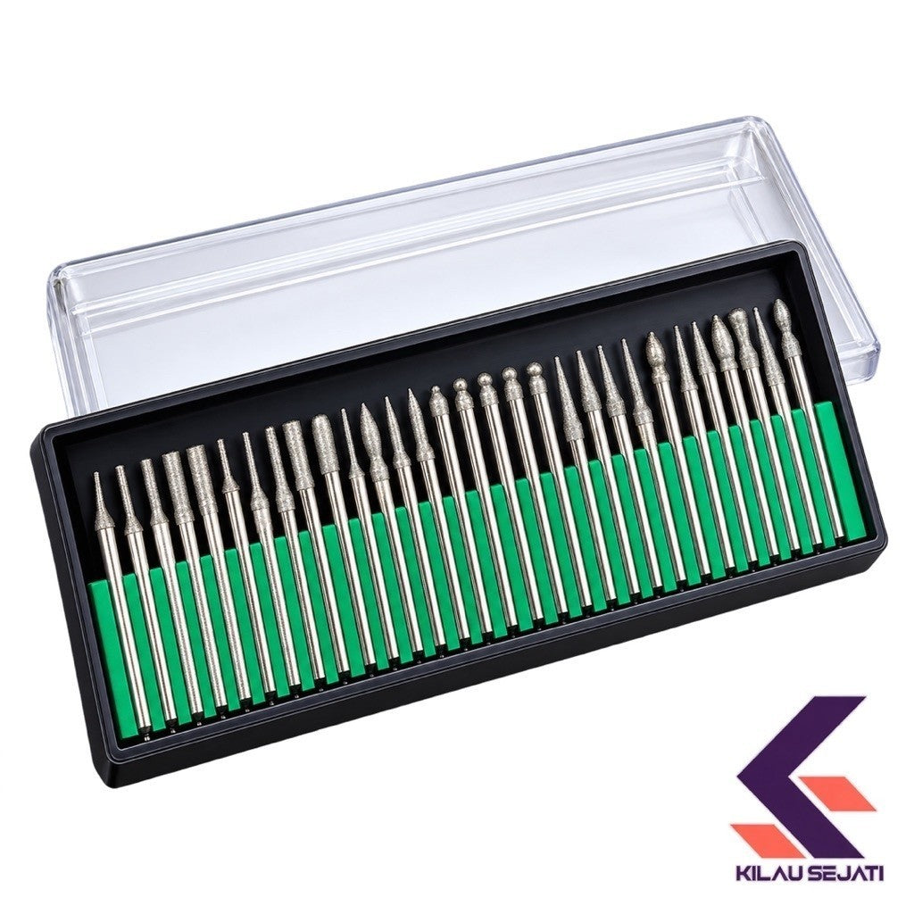 Set Mata Bor Diamond Burr 30 Pcs untuk Gerinda Mini Rotary Tool Jewelry Grinding Polishing