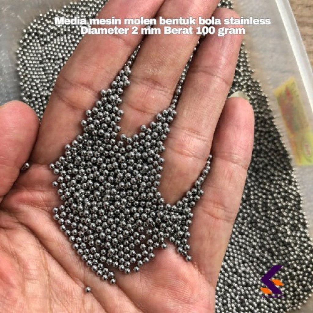 Media mesin molen bentuk bola stainless steel Diameter 2 mm Berat 100 gr