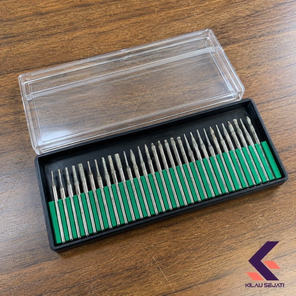 Set Mata Bor Diamond Burr 30 Pcs untuk Gerinda Mini Rotary Tool Jewelry Grinding Polishing
