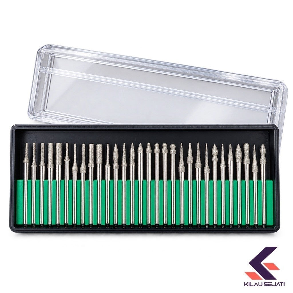 Set Mata Bor Diamond Burr 30 Pcs untuk Gerinda Mini Rotary Tool Jewelry Grinding Polishing