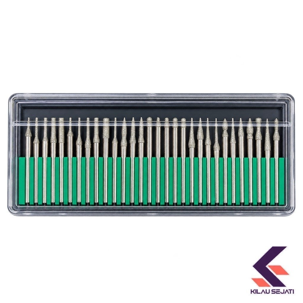 Set Mata Bor Diamond Burr 30 Pcs untuk Gerinda Mini Rotary Tool Jewelry Grinding Polishing