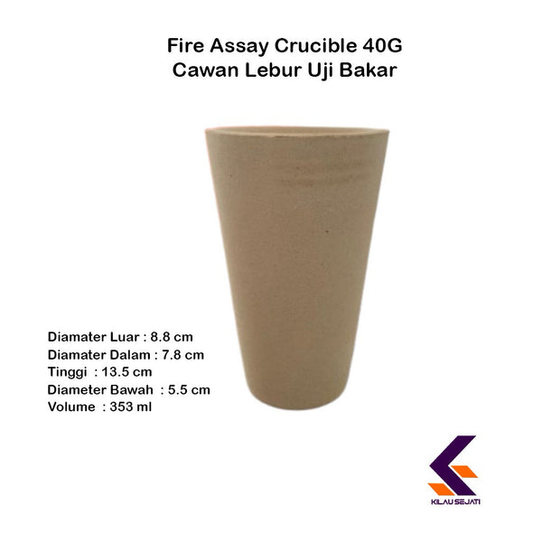 Fire Assay Crucible 40G Cawan Lebur Uji Bakar 353 ml
